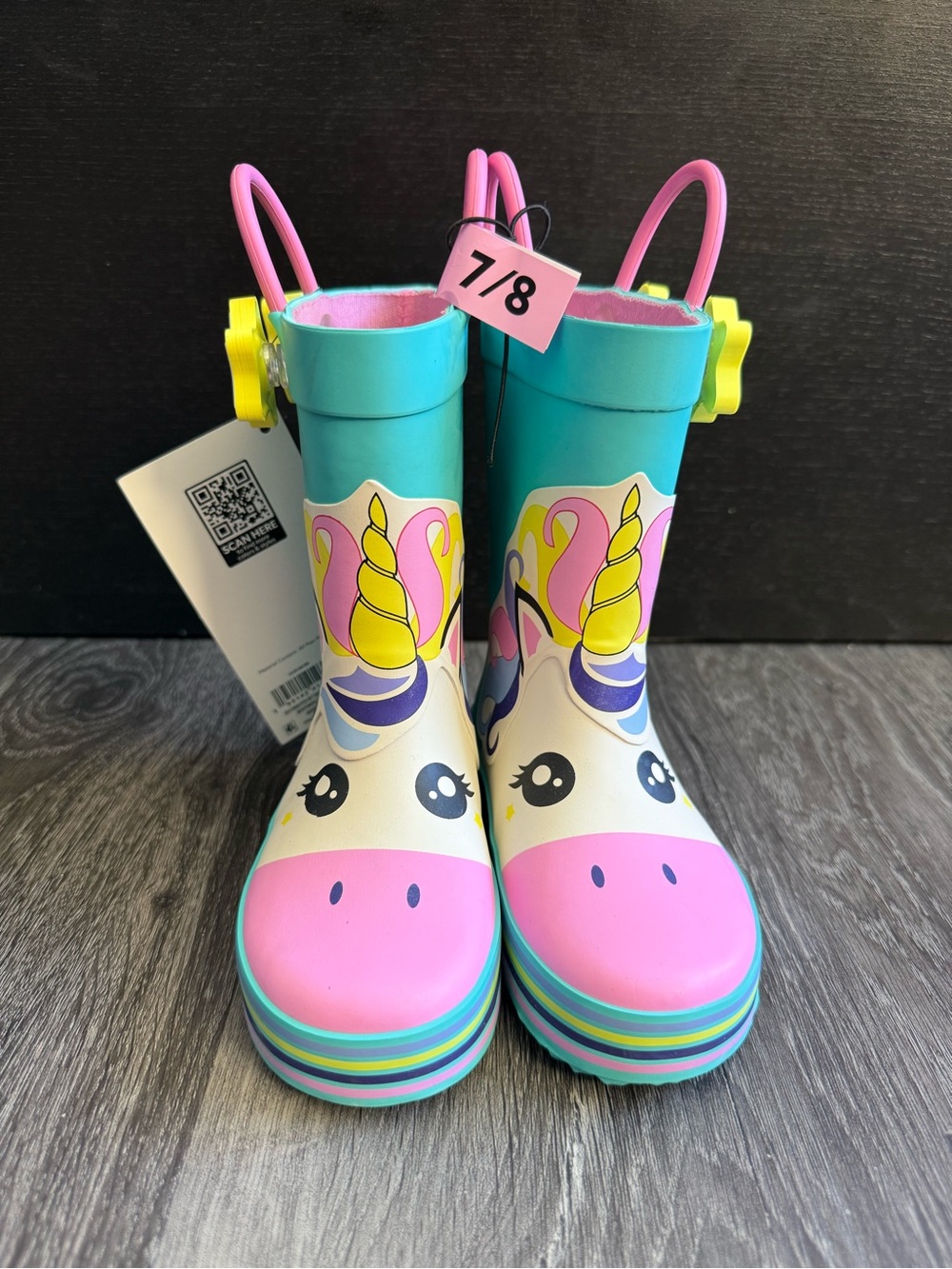 Kids Unicorn Rain Boots in Teal & Pink